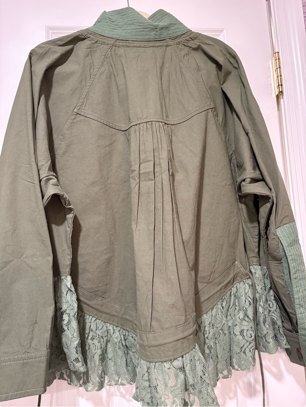 Free People Olive Sage Lace-Trim Utility Jacket - Picture 6 of 11